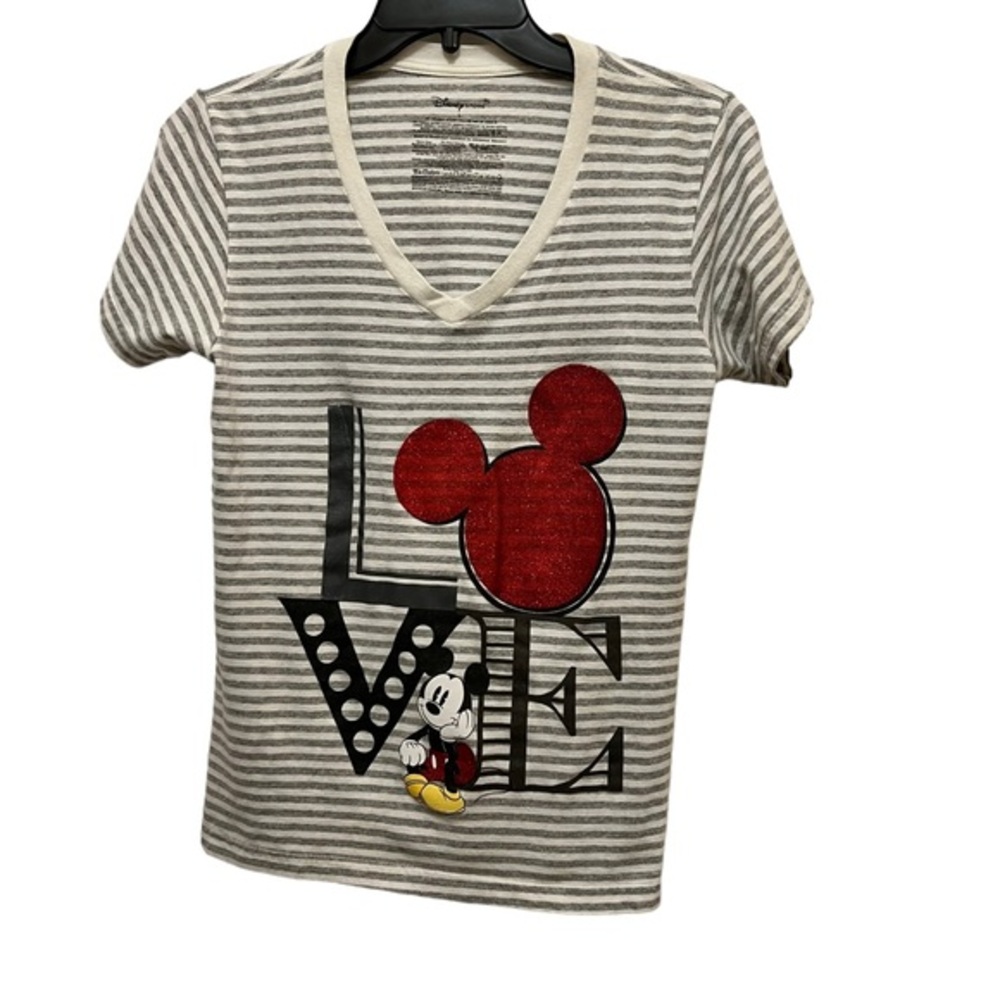 Disney Store Love Mickey V-Neck T-Shirt with Glitter Size L